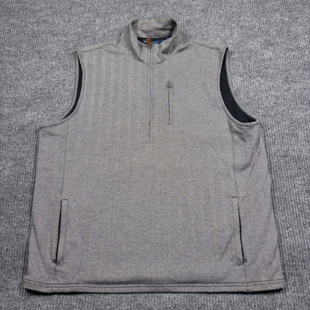 Polo Golf Ralph Lauren Vest Men's XL Gray Herringbone Quarter Zip Pockets Preppy
